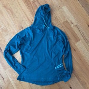 Teal athletic hoodie with pockets and vents